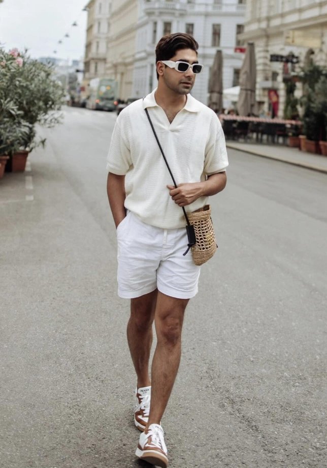 Cream Polo and Sneakers