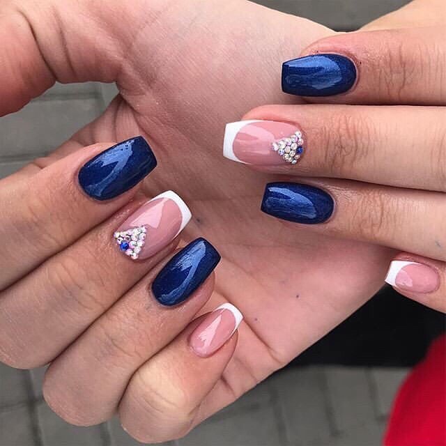 Dark Blue French Tip Nails