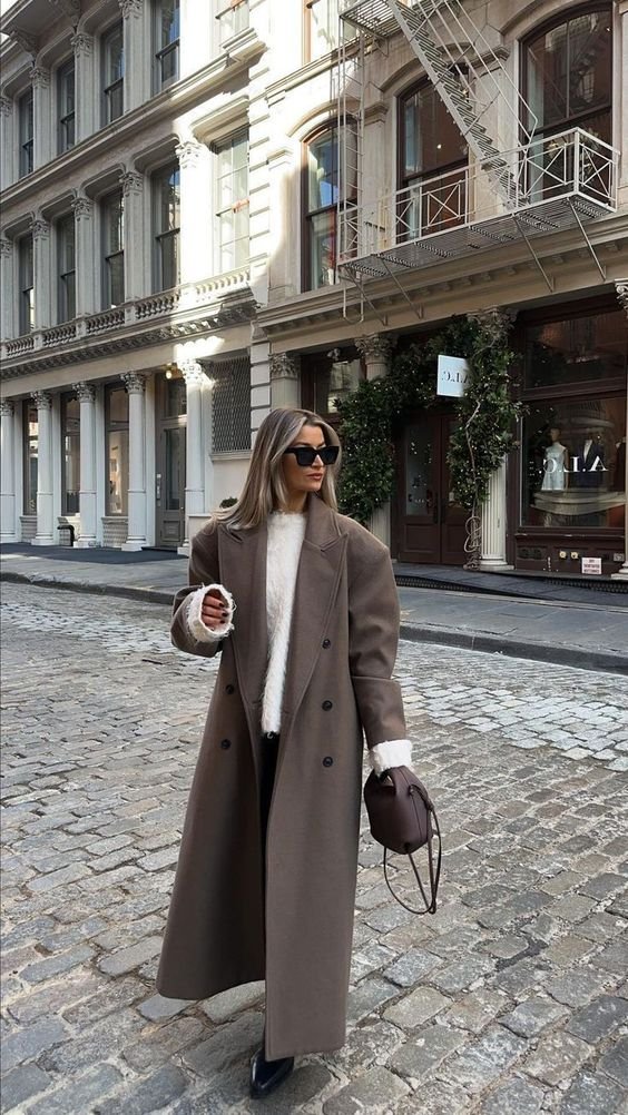 Dark Coat with White Sweater