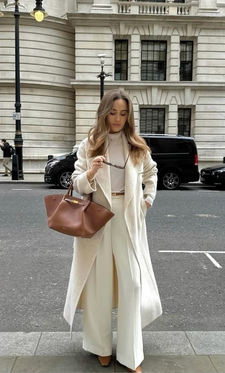 Elegant White Long Coat Look