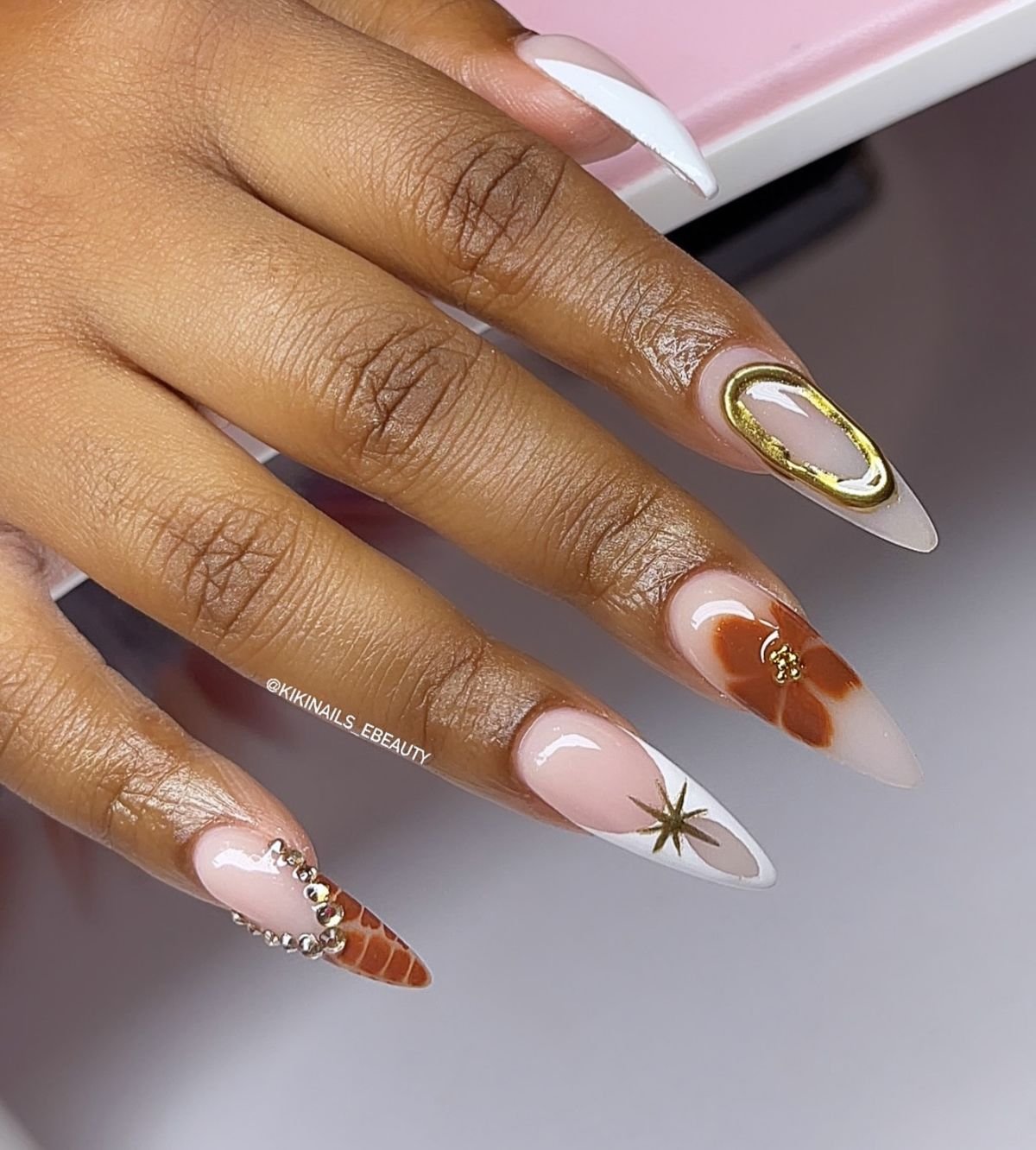 Floral Chrome Manicure Design