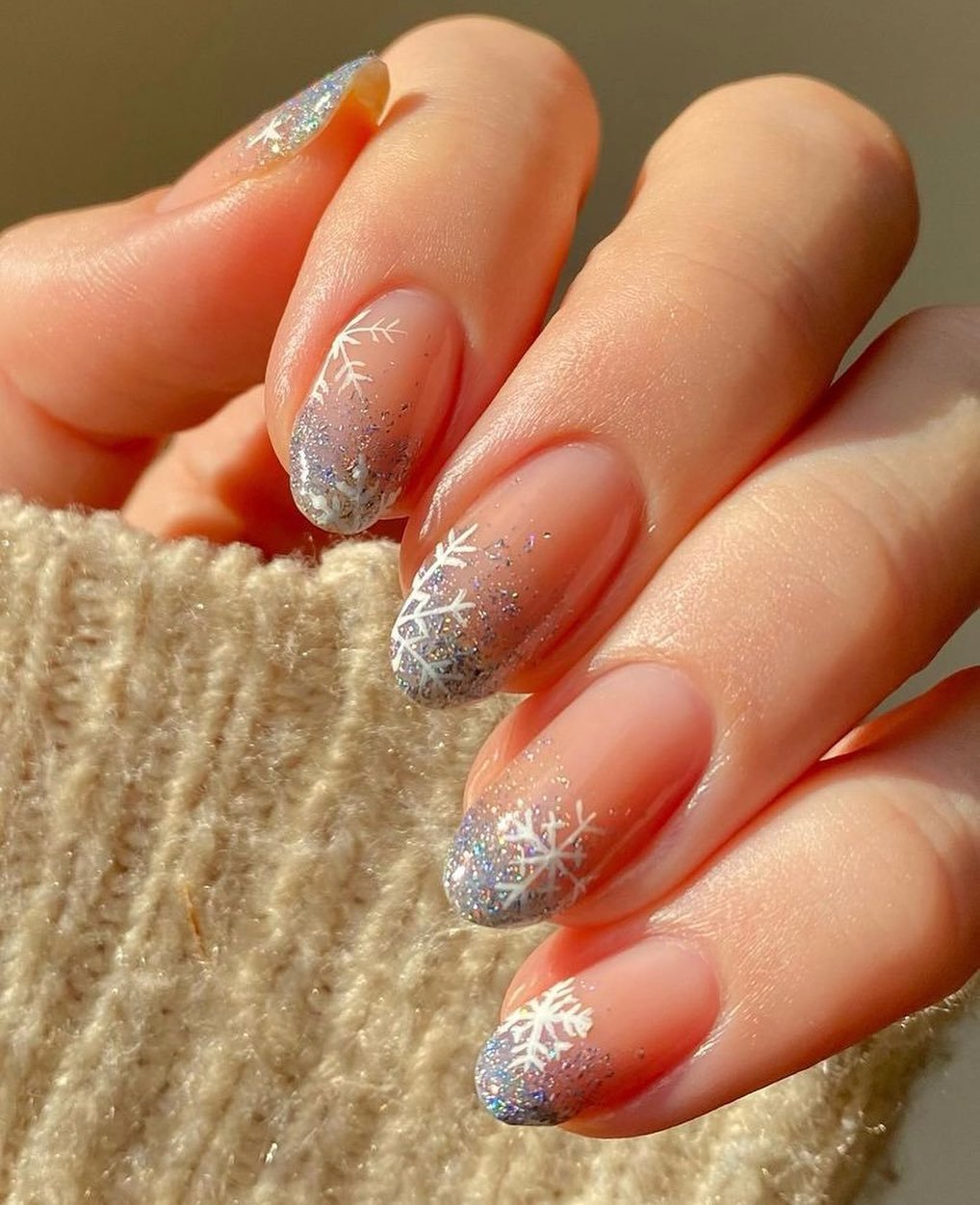 Glittery Snowflake Nails