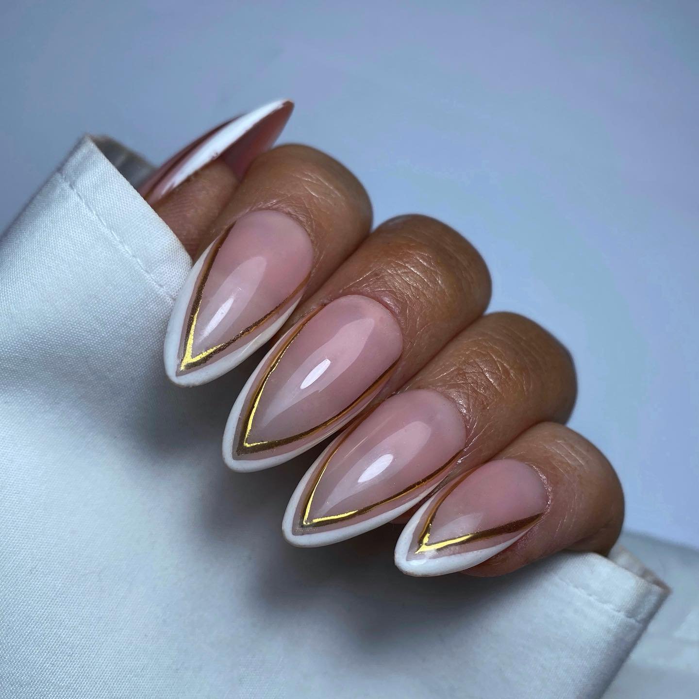 Gold-Outlined Chrome Nails