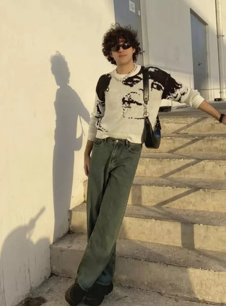 Graphic Sweater with Baggy Jeans