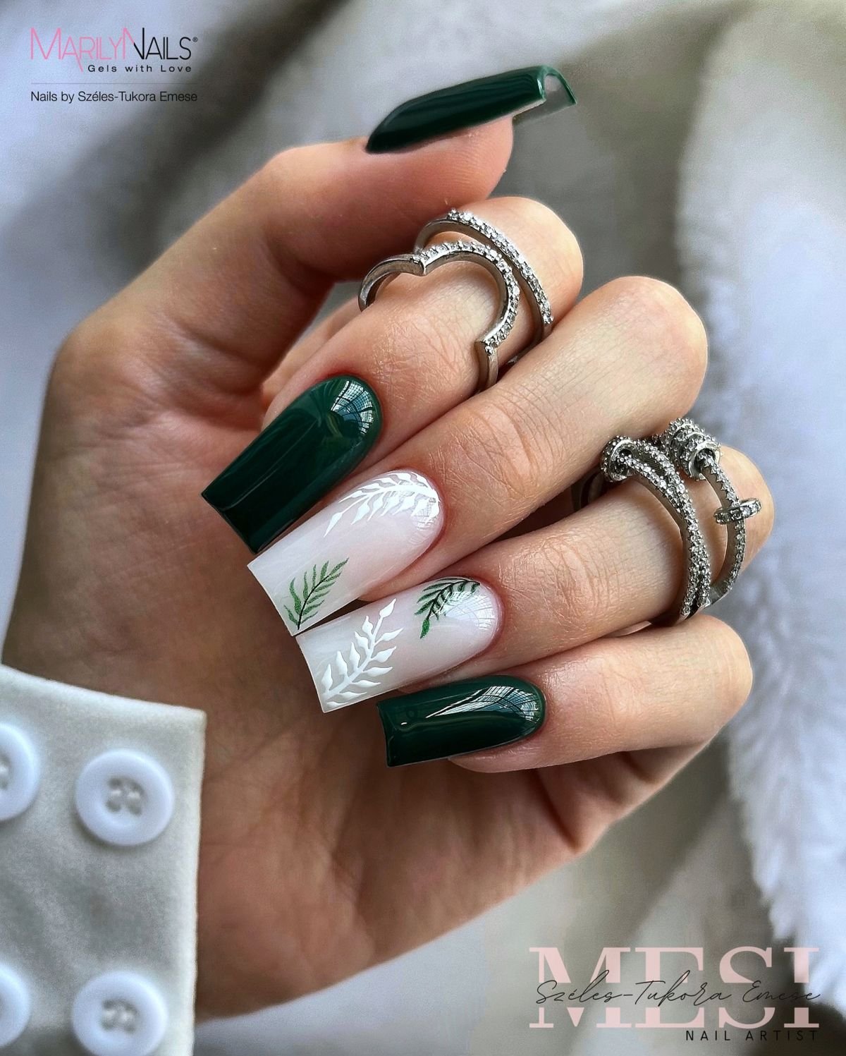 Green and White Nail Design