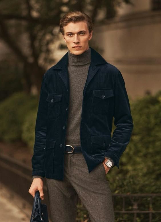 Grey Turtleneck with Blue Jacket