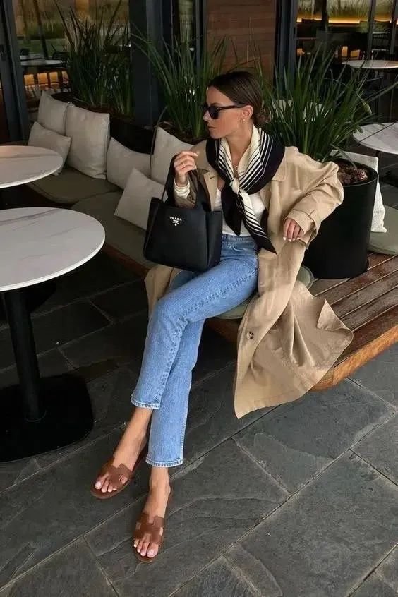 Jeans, Trench Coat, and Bag