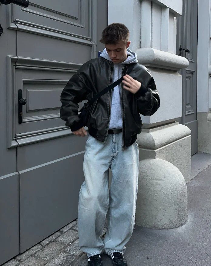 Leather Jacket & Baggy Jeans