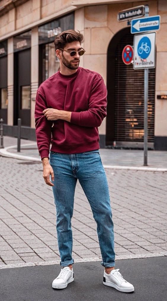 Maroon Sweater with Denim