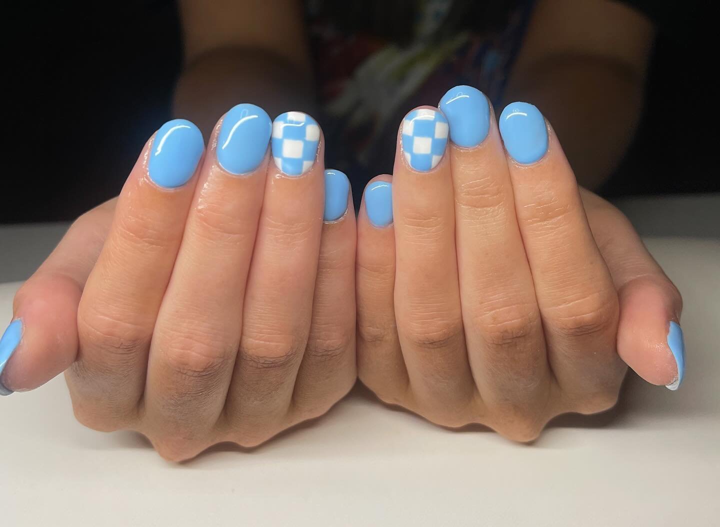 Matte Blue Checkered Nails