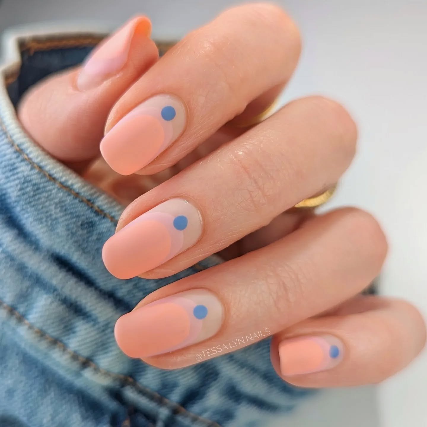Matte Nails with Blue Dots