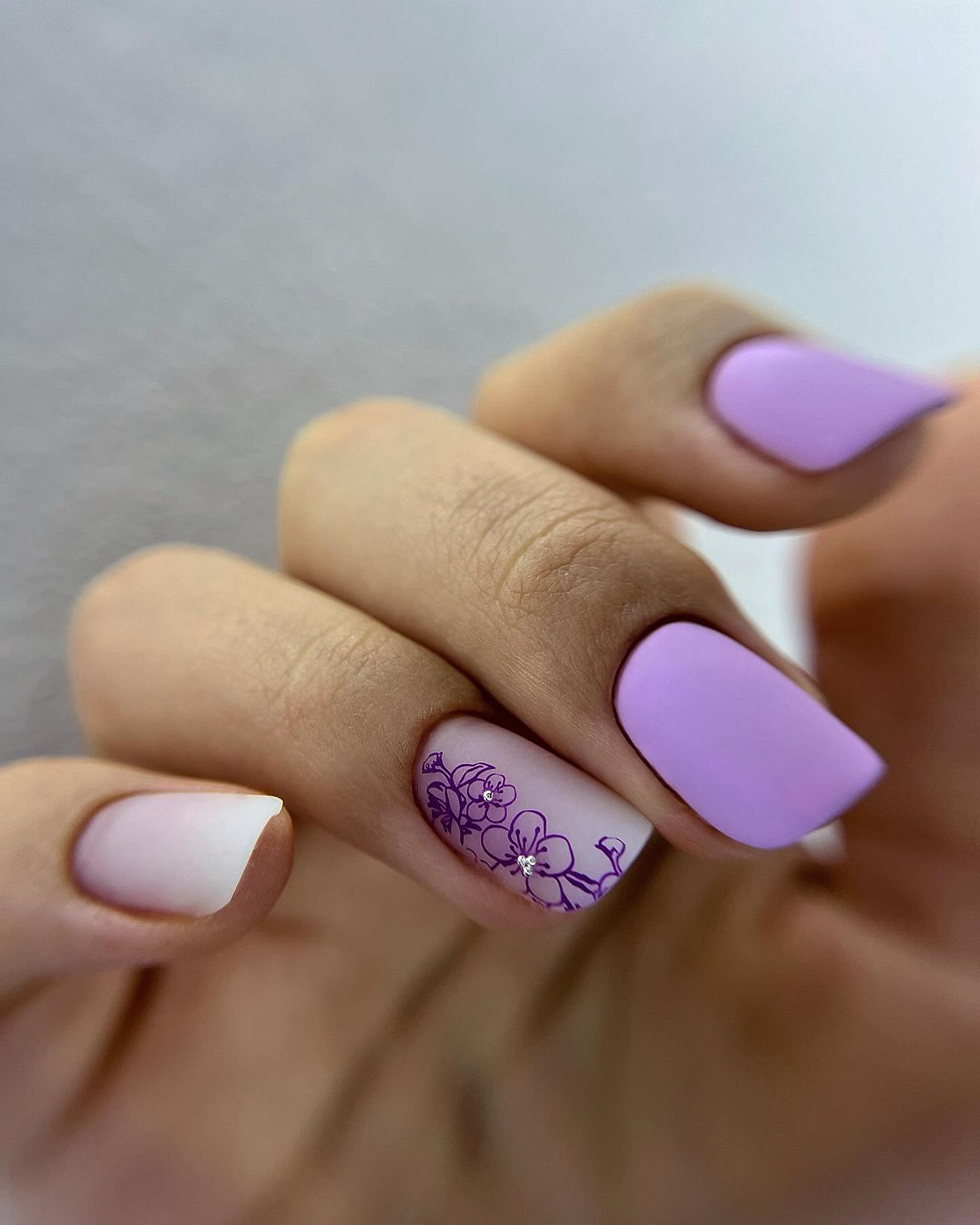 Matte Purple Floral Nails