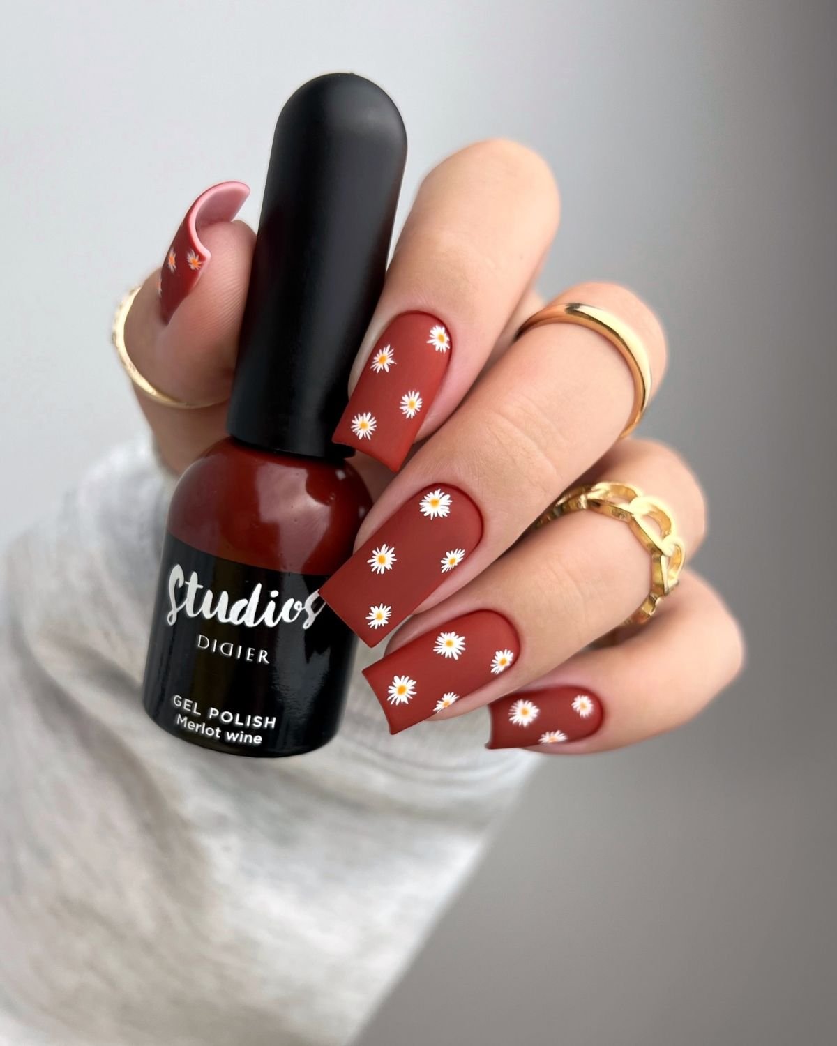 Merlot Floral Nail Design
