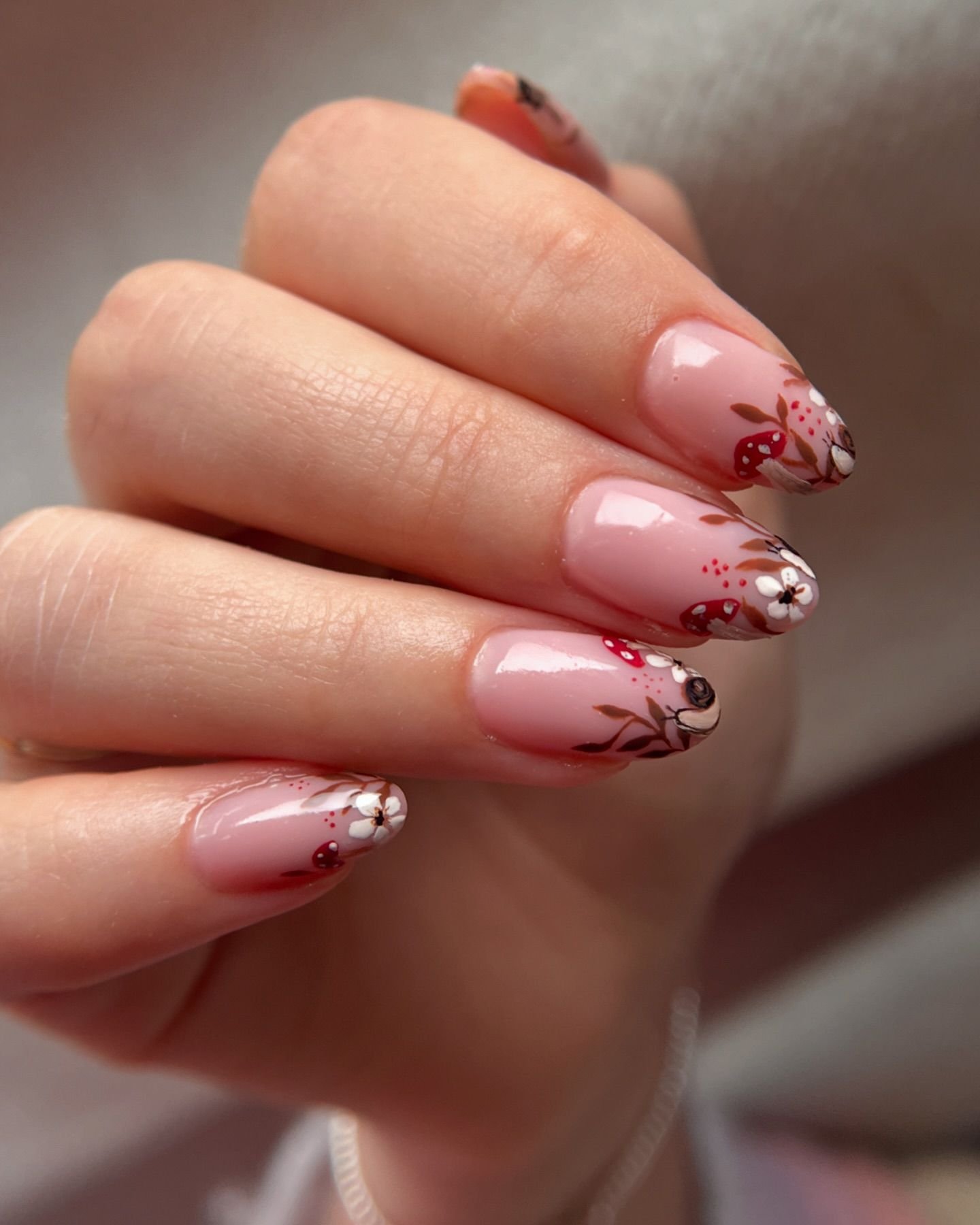 Mushroom and Floral Nail Art