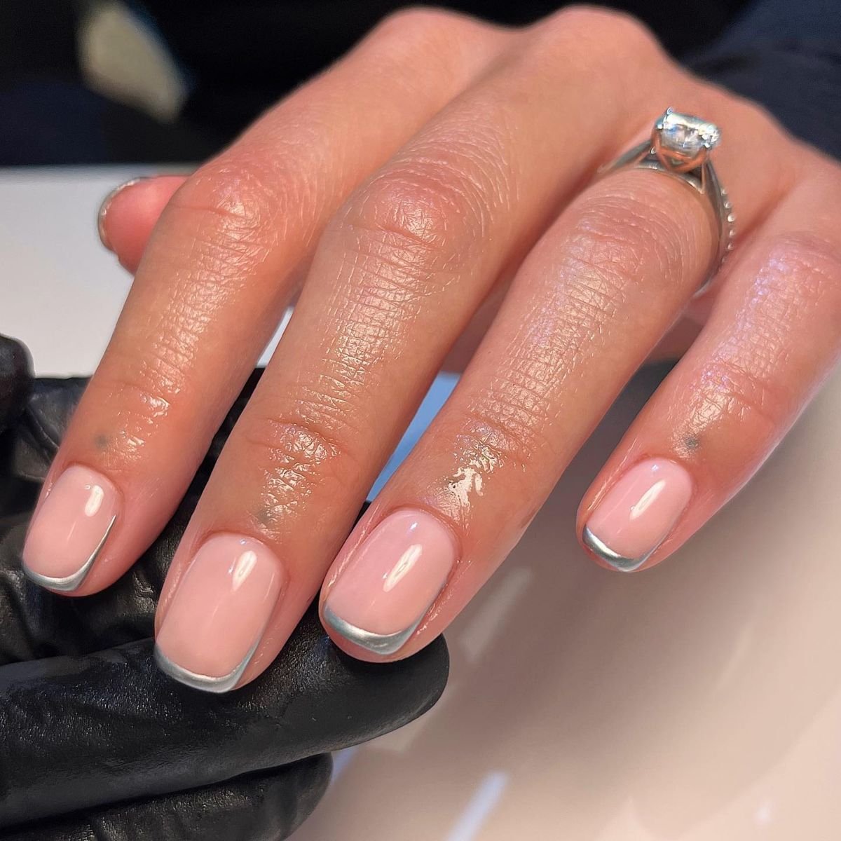 Natural Nails with Silver Tips