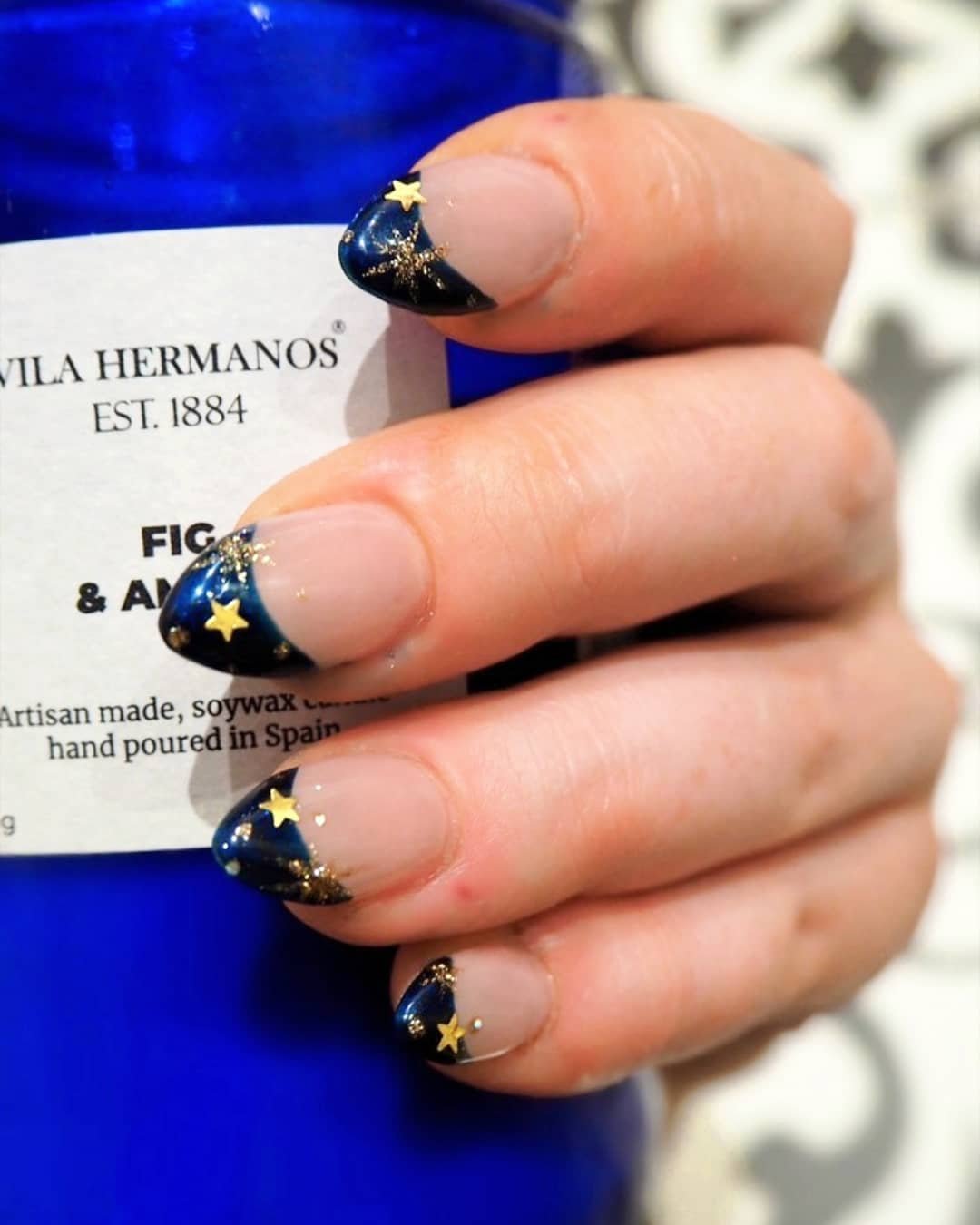 Navy Blue and Gold Nails