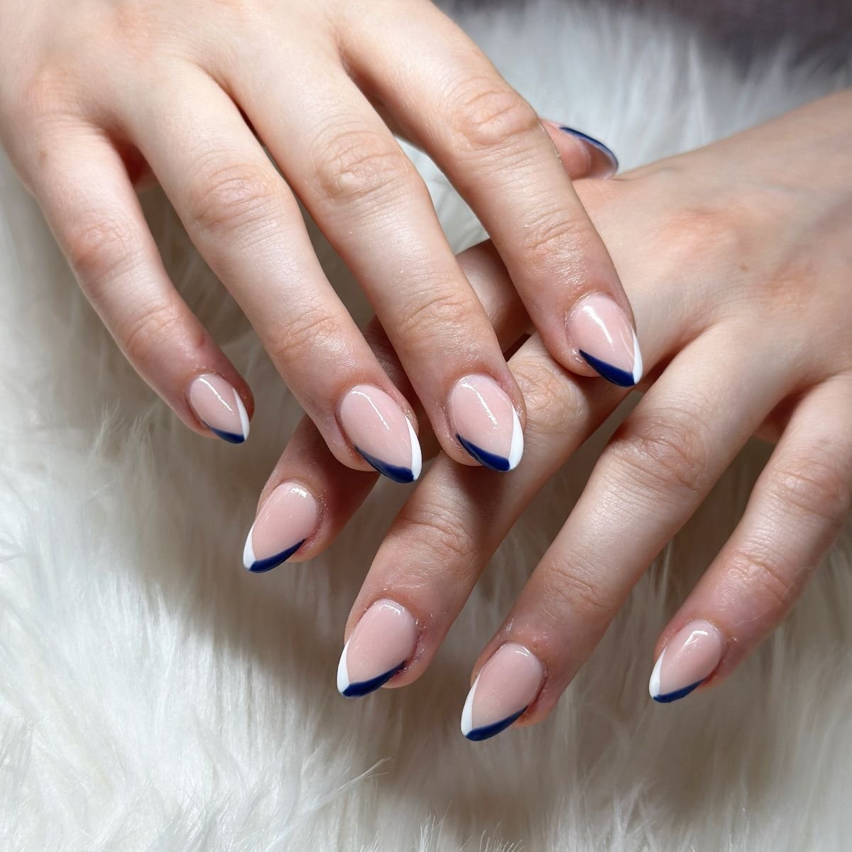Navy Blue and White French Tips