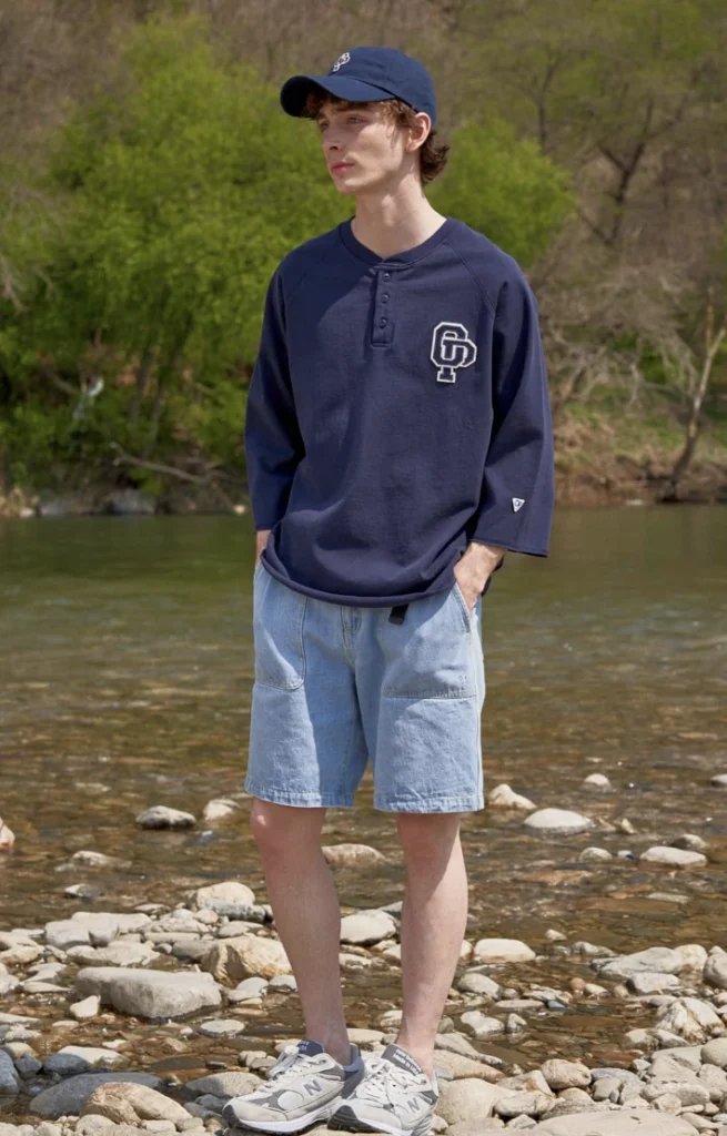 Navy Henley and Denim Shorts