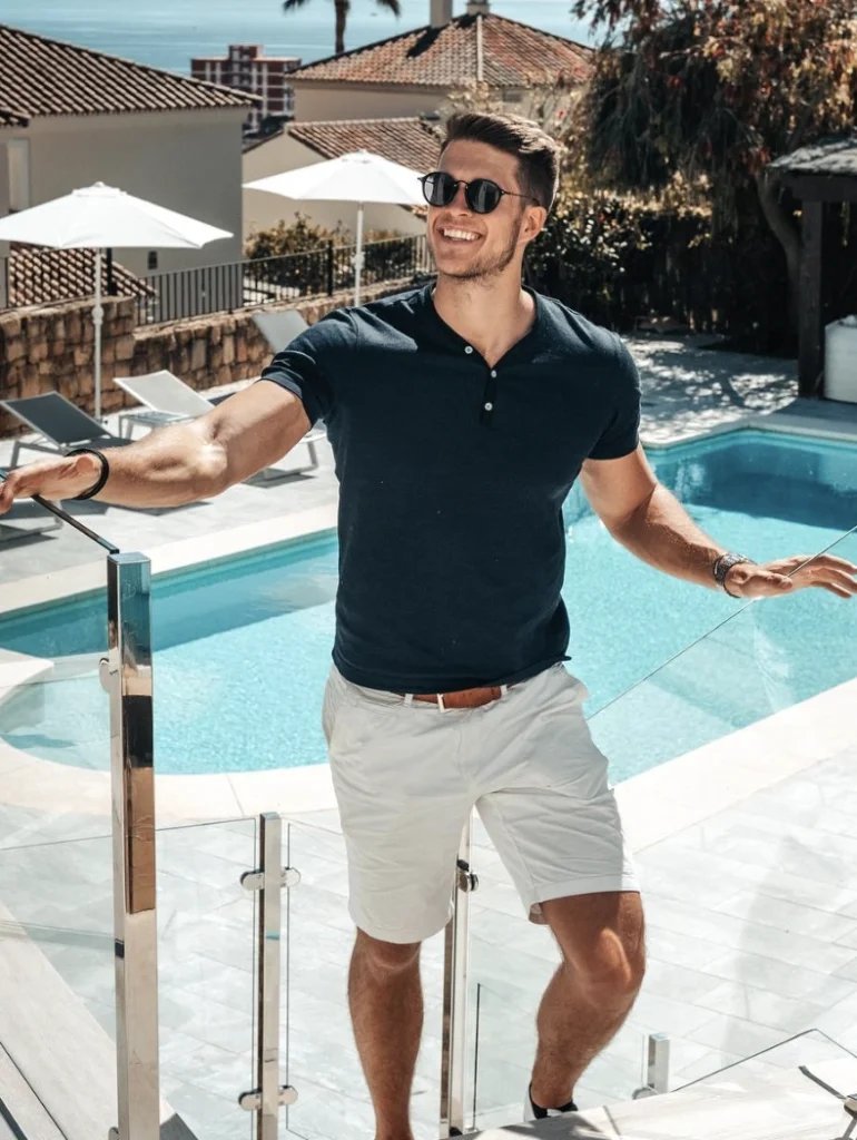Navy Polo and White Shorts