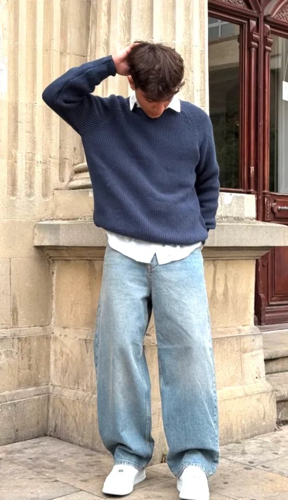 Navy Sweater and Baggy Jeans