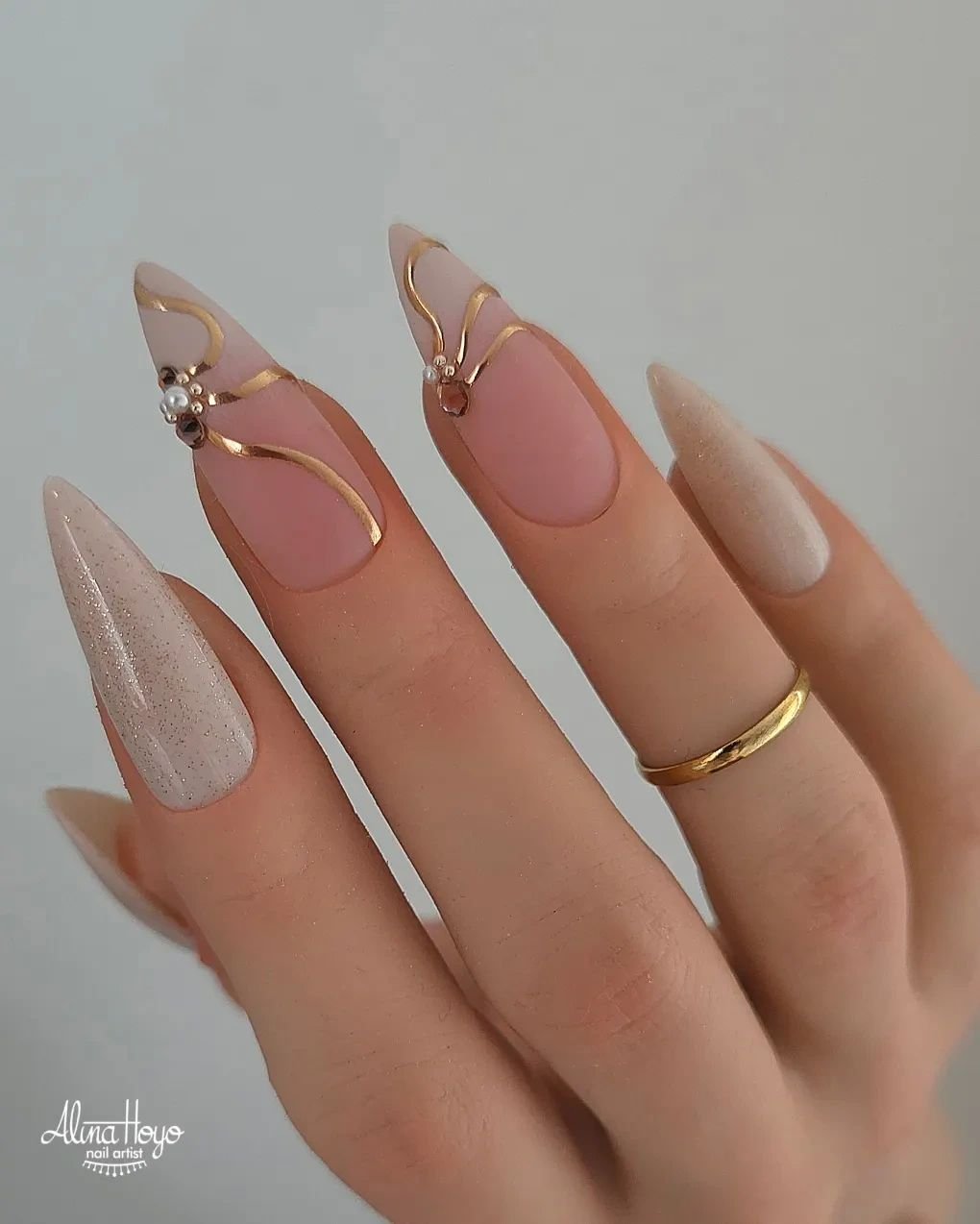 Nude and Gold Nails