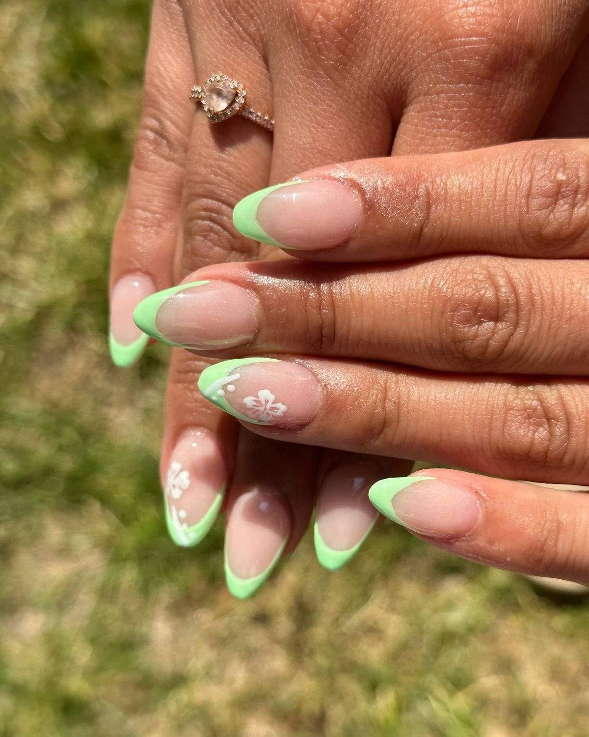 Nude and Green French Tips