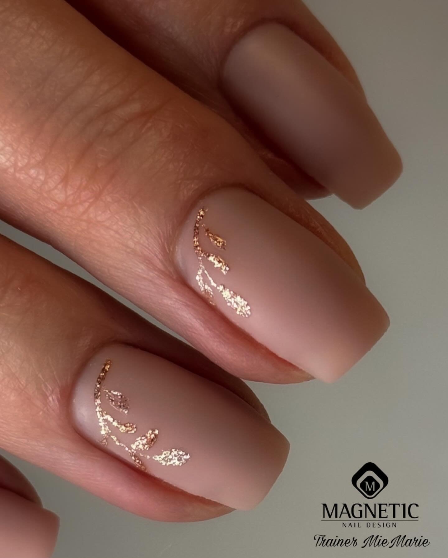Nude Manicure with Gold Accents