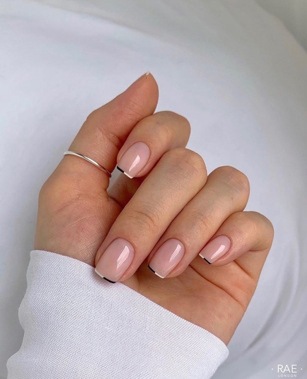 Nude Nails with Black Tips