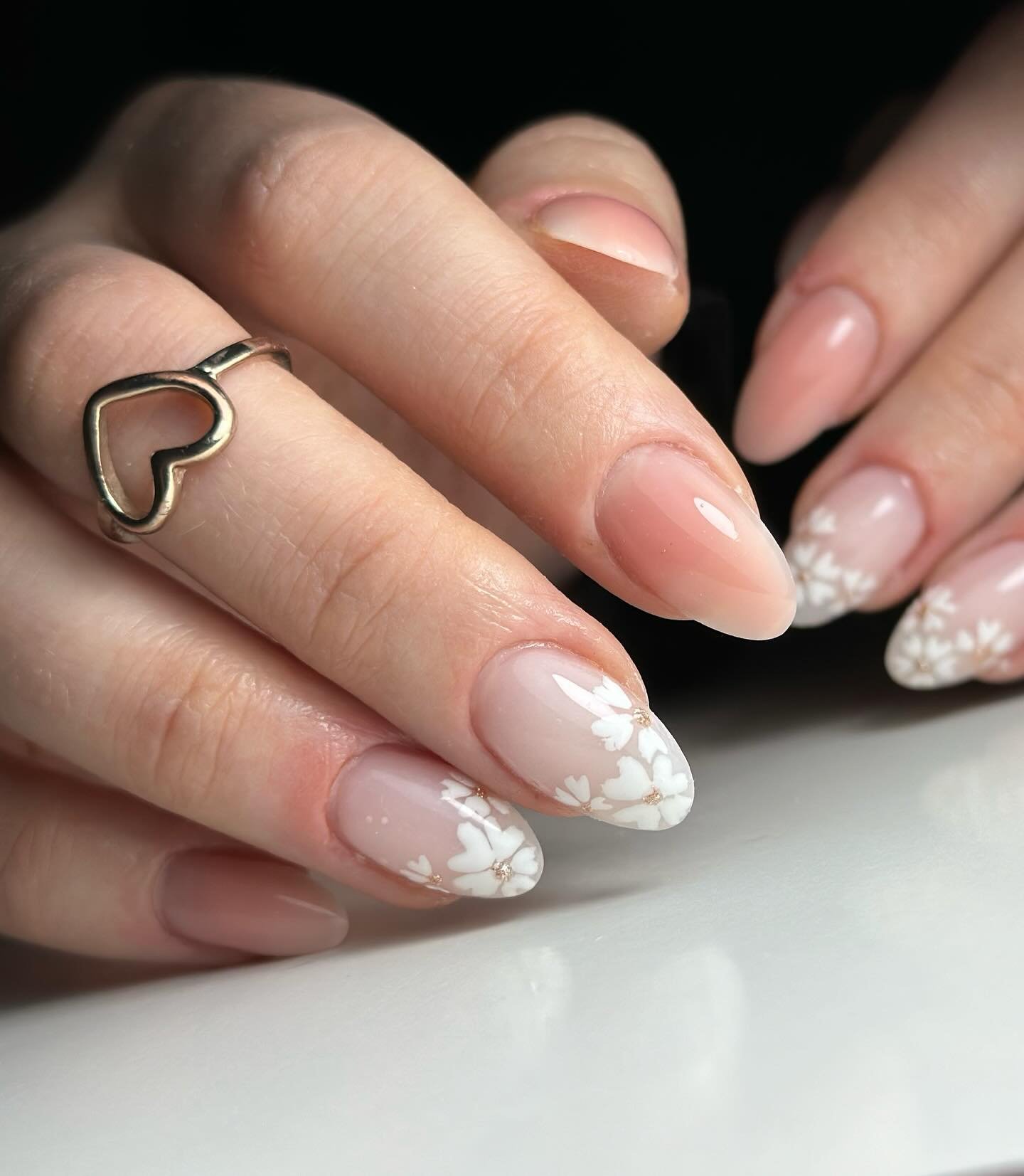 Nude Nails with Floral Tips