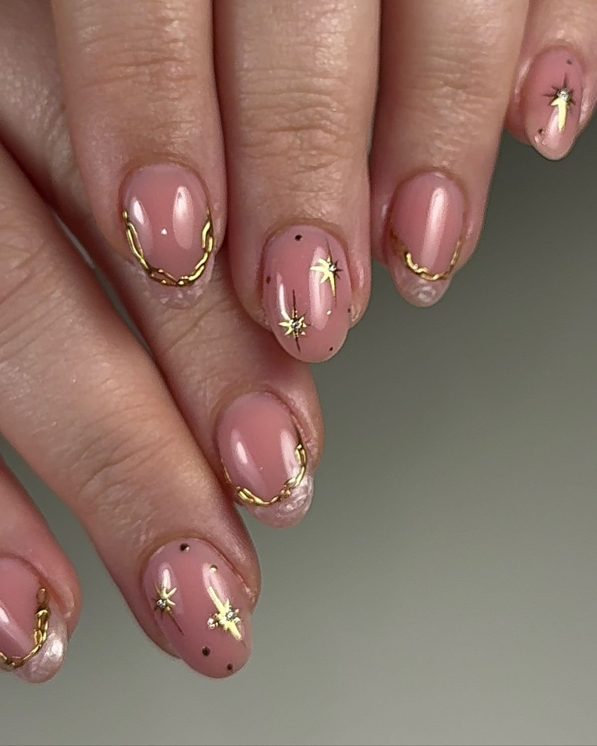 Nude Nails with Gold Accents