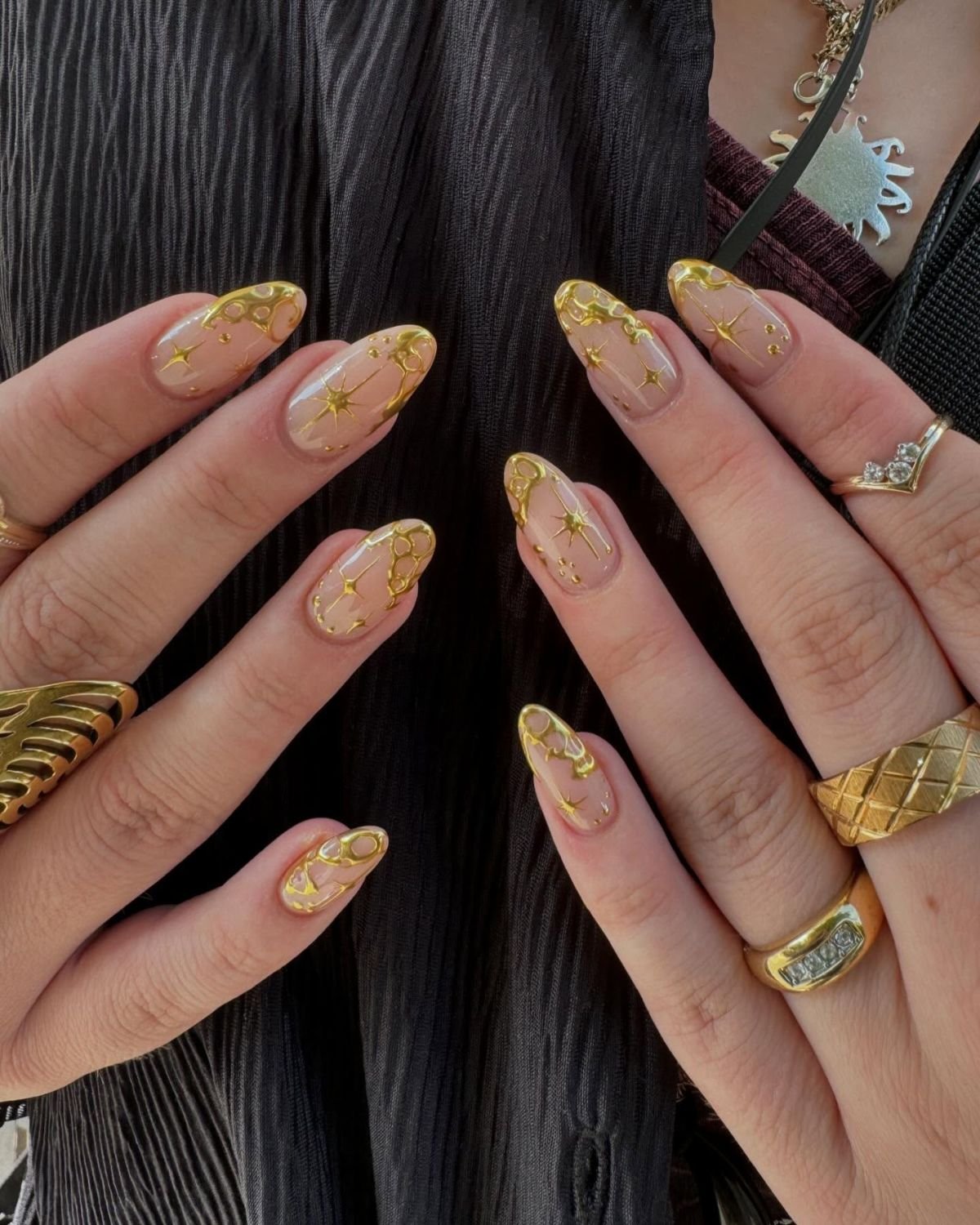 Nude Nails with Gold Accents