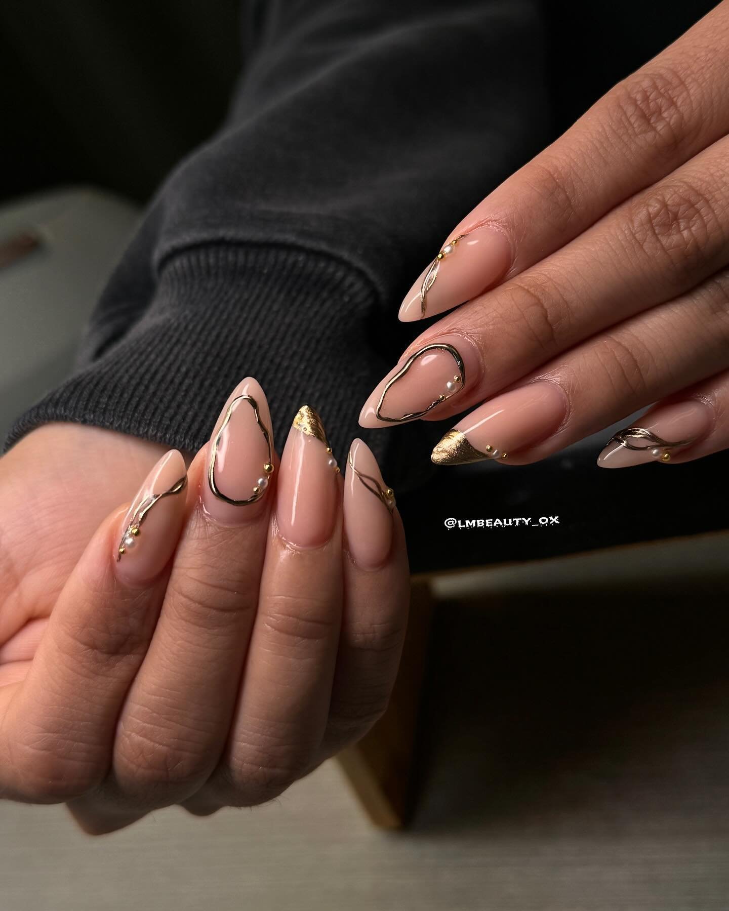 Nude Nails with Gold Accents