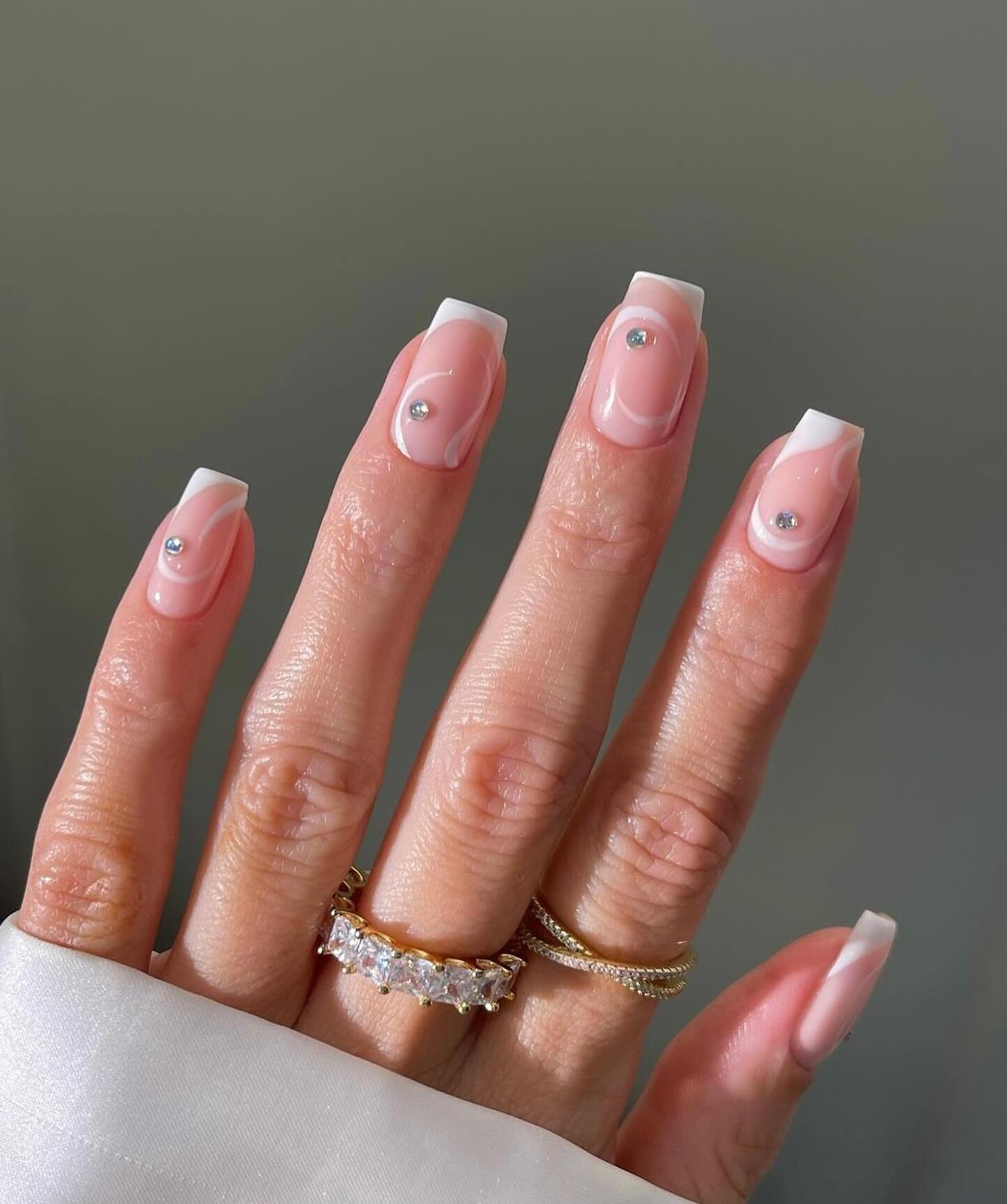 Nude Swirl Manicure with Gems