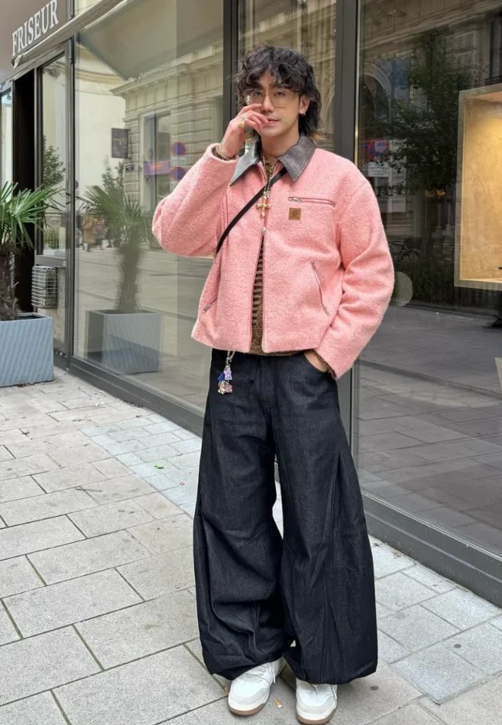 Pastel Jacket with Dark Jeans