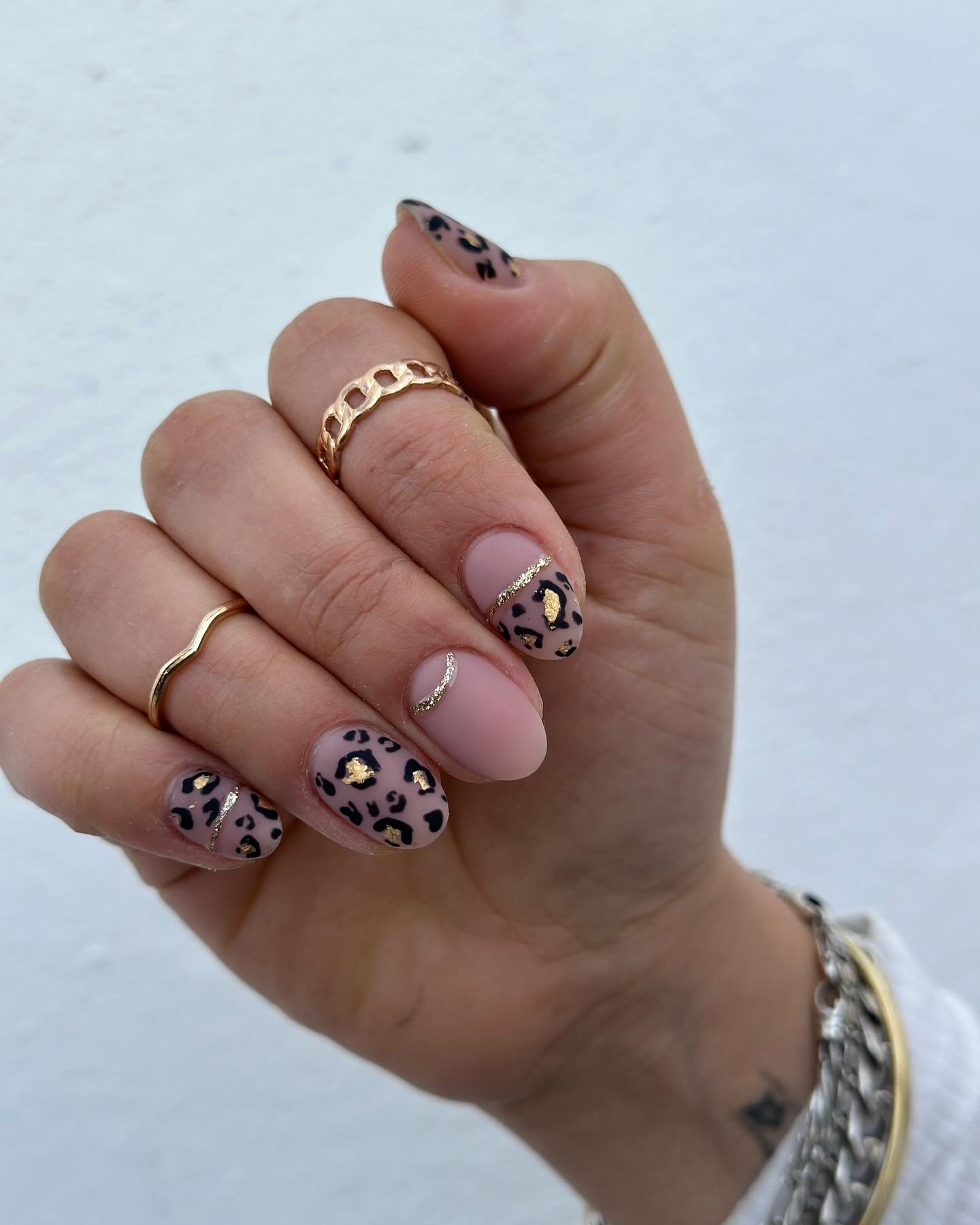 Pink and Gold Leopard Nails