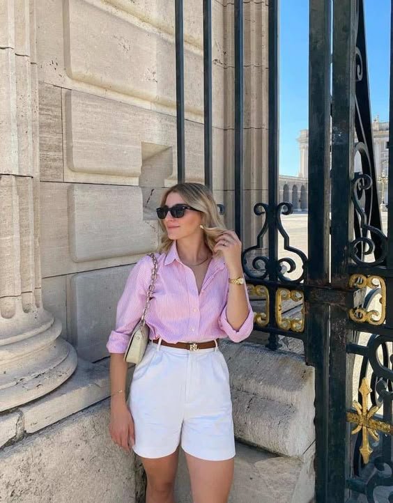 Pink Blouse and White Shorts