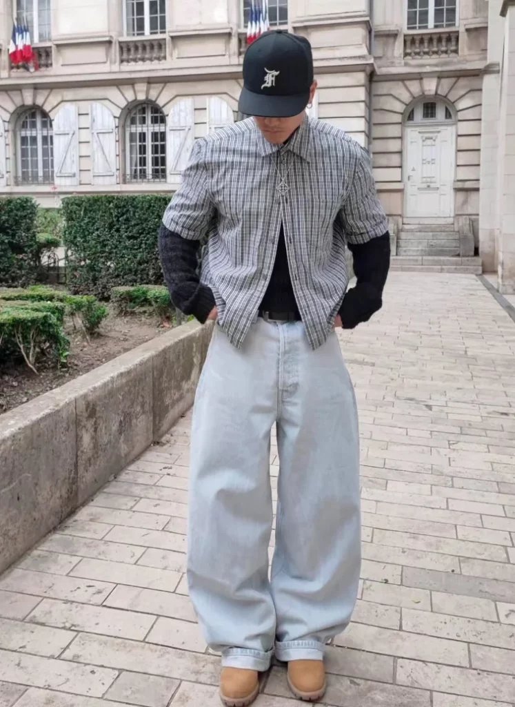 Plaid Shirt with Baggy Jeans