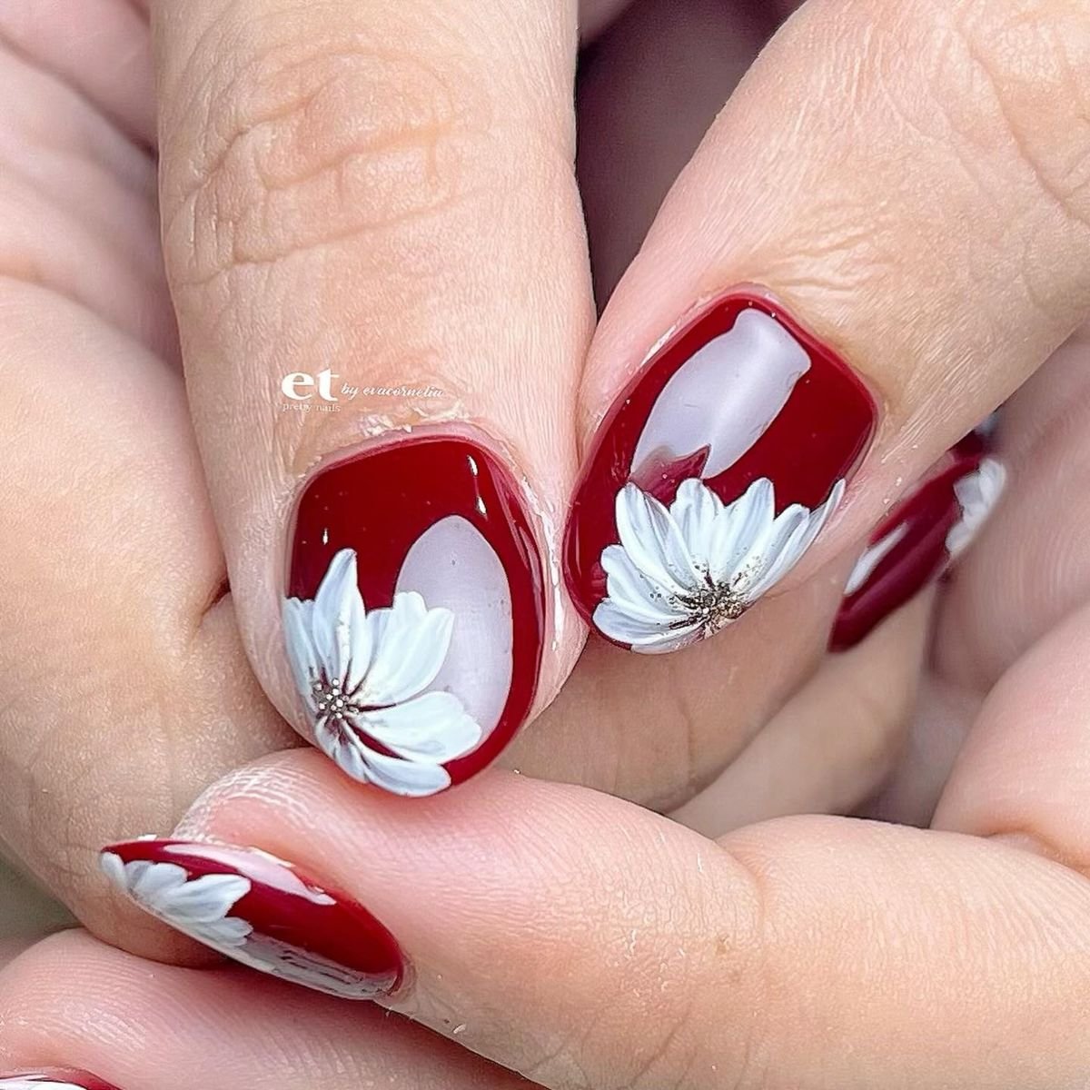 Red Wine Floral Nails
