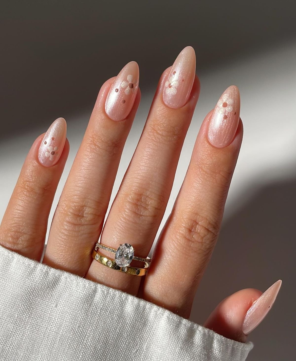 Shimmery Pink Floral Nails