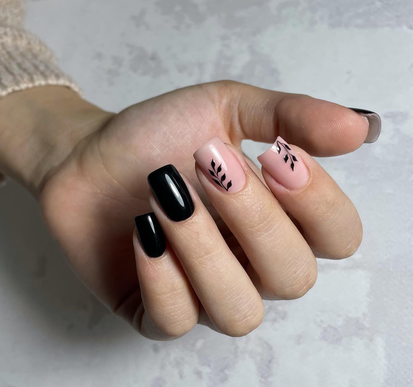Soft Pink with Black Leaves
