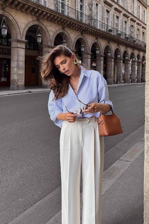 Striped Blouse and Linen Pants
