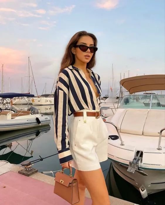 Striped Blouse with Tailored Shorts