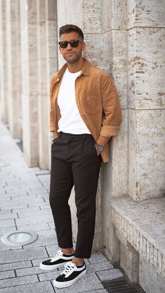 Suede Jacket and Sneakers Combo