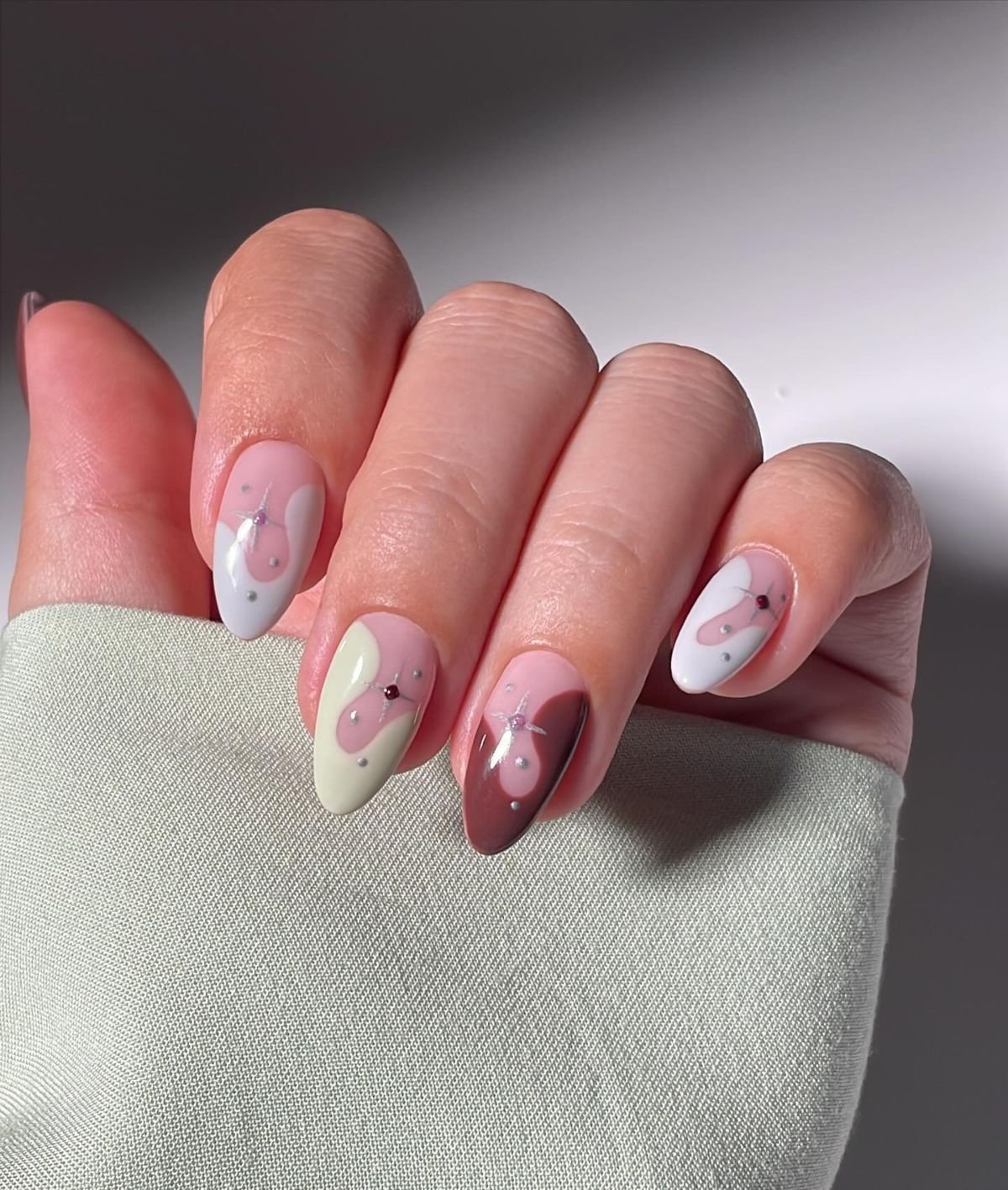 Swirly Rhinestone Manicure