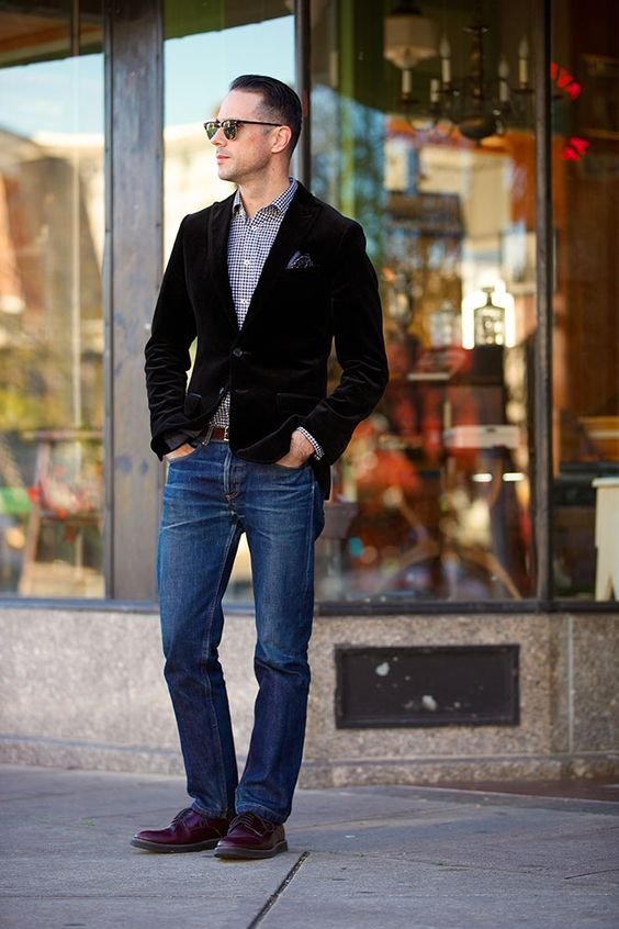 Textured Blazer with Denim