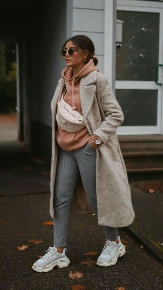 Textured Coats with Sneakers
