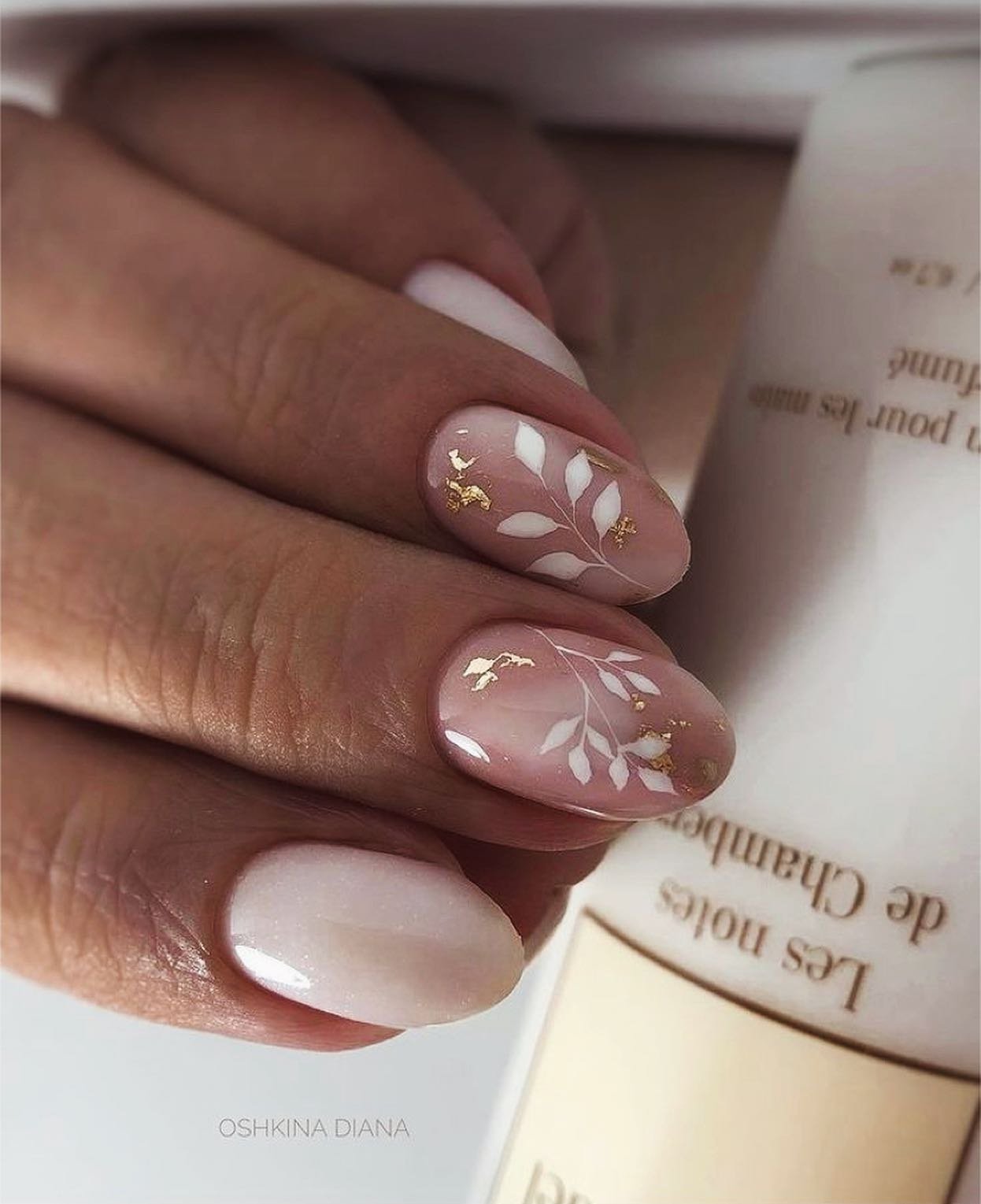White Leaf Nail Design