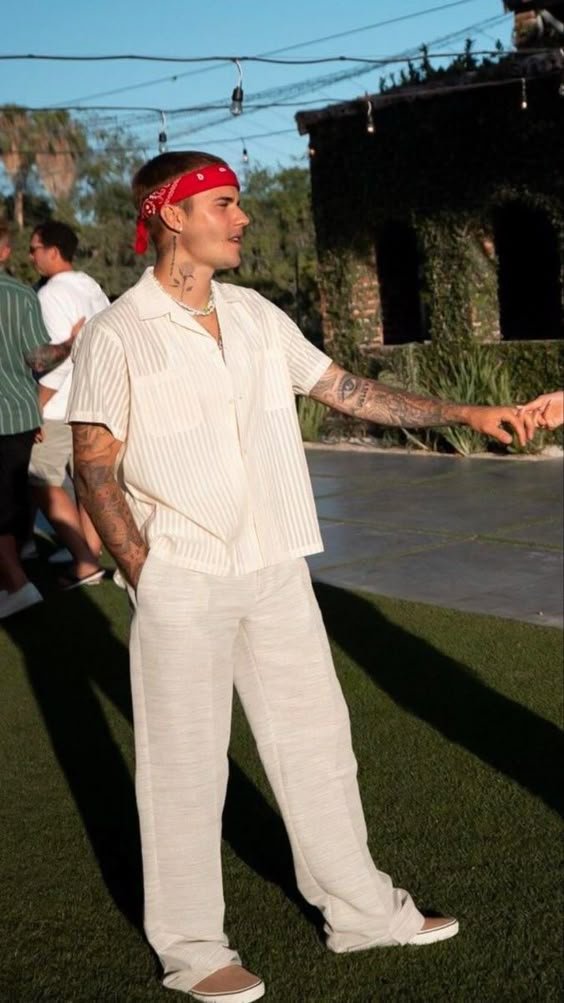 White Outfit with Red Bandana