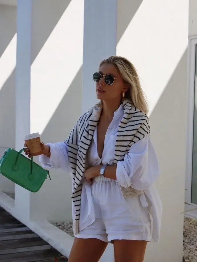 White Outfit with Sweater Accent