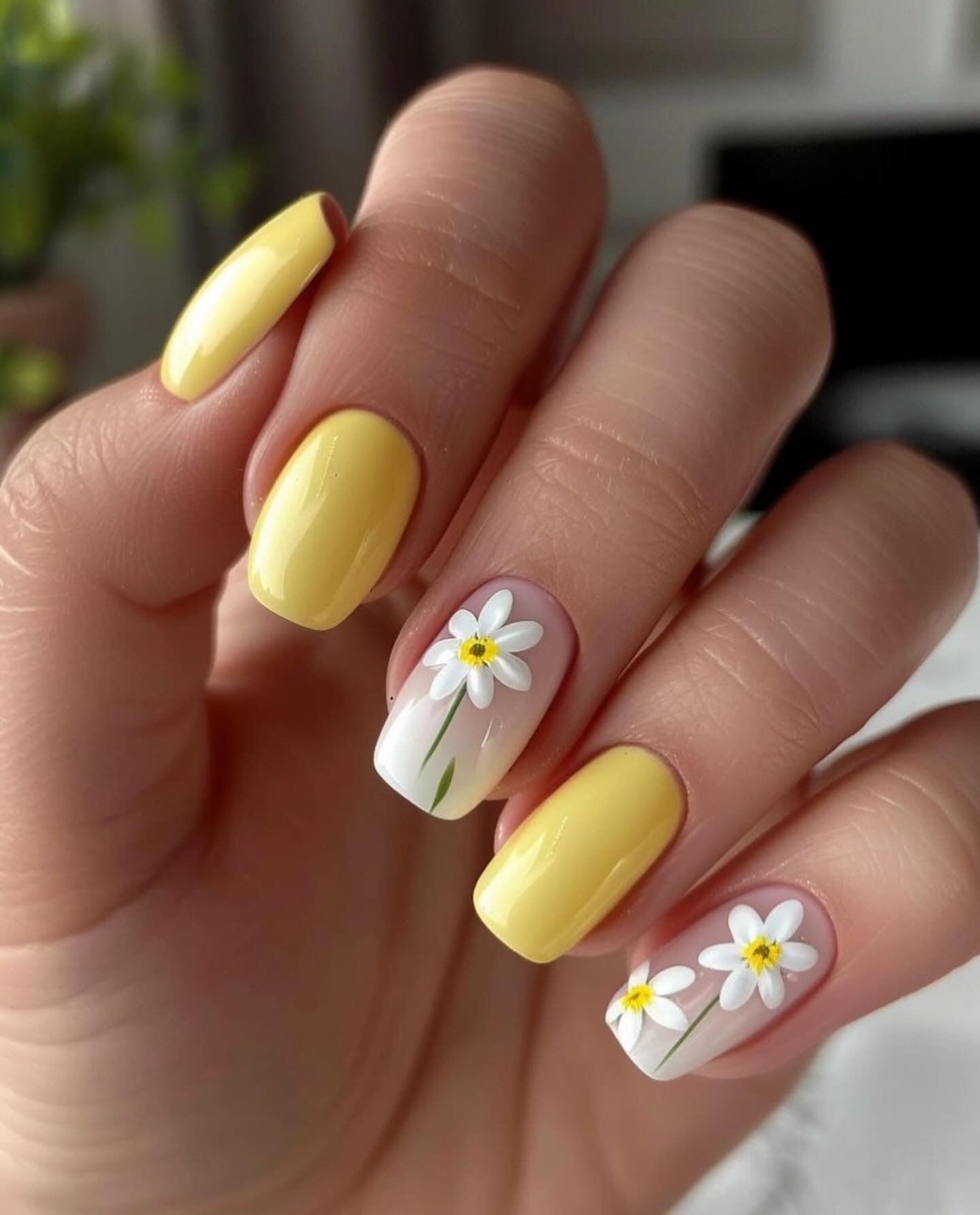 Yellow Floral Nail Design